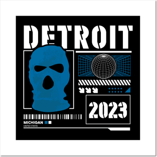 Retro Detroit Villains Blue Ski Mask // Urban Streetwear Style Posters and Art